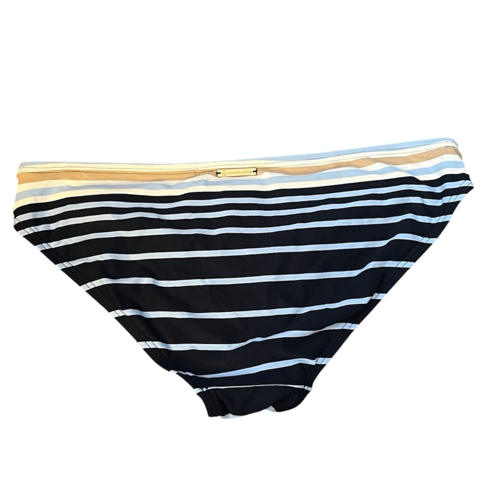 MICHAEL Michael Kors swimsuit bottom features a blue, white, and tan strips - Picture 5 of 6